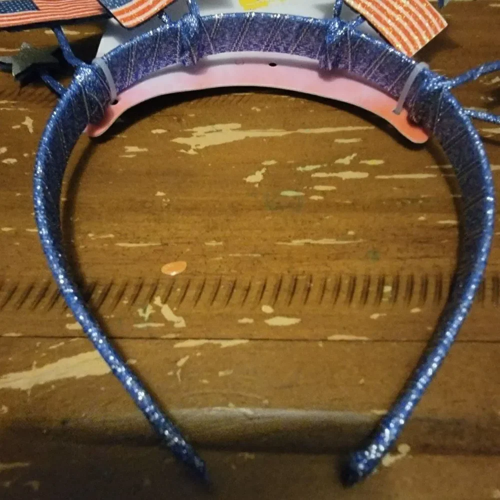 Girls Multicolor American Flag Star Ribbon Glitter Wrapped Headband